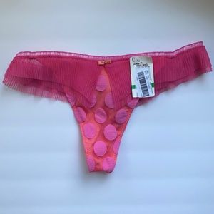 NWT Felina hot pink polka dot lace thong barbiecore underwear, size large